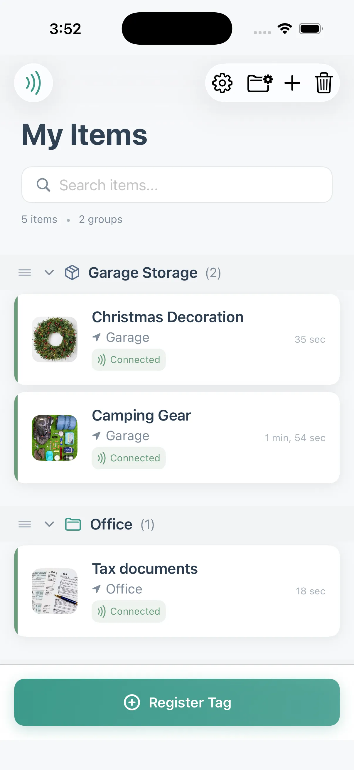 Tagtory items list - organize with groups and photos